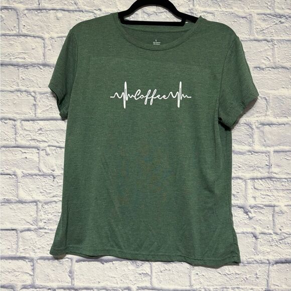 Coffee heartbeat green tshirt shirt L - Picture 1 of 7